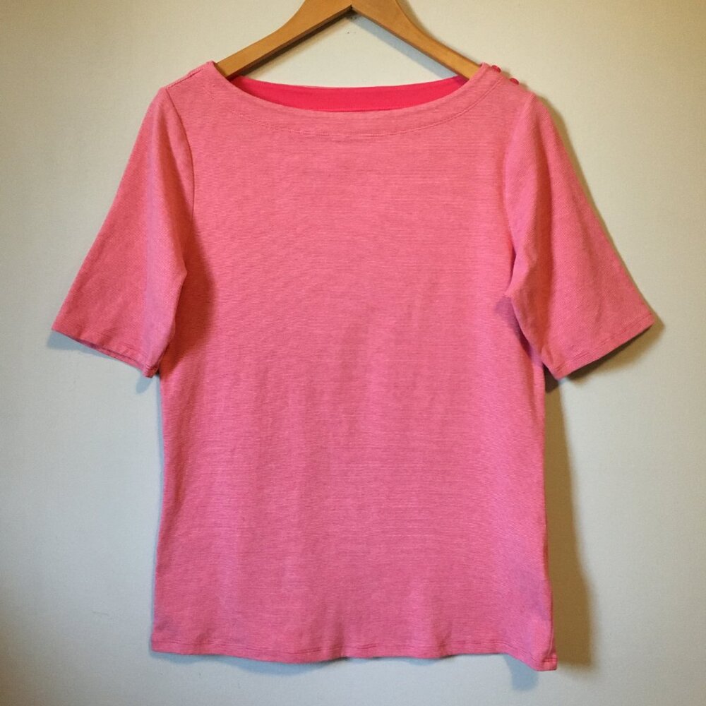 Segments Pink & White Pinstriped Half Sleeve Cotton Tee Large Preppy